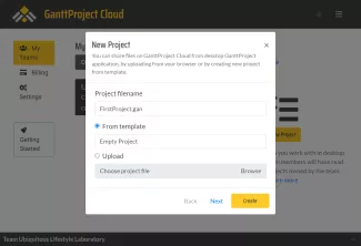 GanttProject-Cloud-Dashboard -Create project
