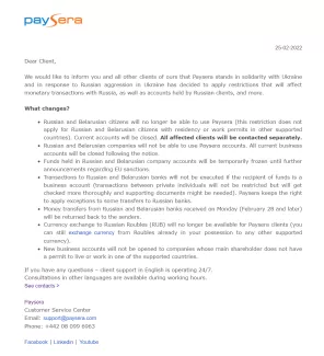 Restriction of transactions to Russia and Belarus