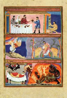 Codex Aureus Epternacensis (Golden Gospels), Illuminated Manuscript; Parable of the Rich Man and the Beggar Lazarus, Folio 78 recto