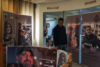The Al Jazeera network offices in Ramallah in the occupied West Bank on May 5, 2024 [Zain Jaafar/AFP]