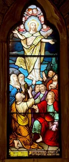 Stained glass window showing the Ascension of Jesus, at Church of the Good Shepherd (Rosemont, Pennsylvania)
