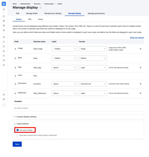 articleのManage display